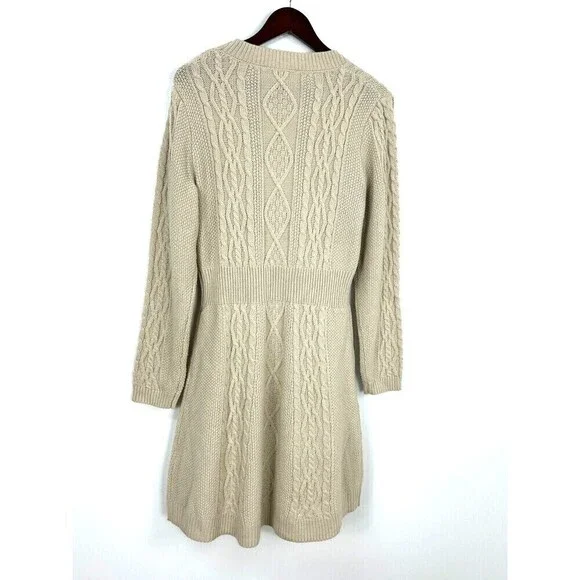 New Lucky Brand Womens Size XL Peyote Beige Cable Knit Chunky Sweater Dress N4 - Picture 3 of 12